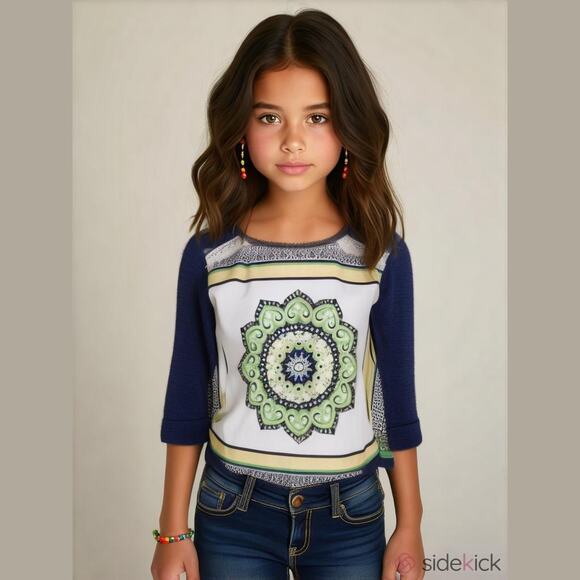 Sequin Hearts Girls Sweater Sz M Cruise Control Blue Green Yellow White Mandala - Picture 1 of 5